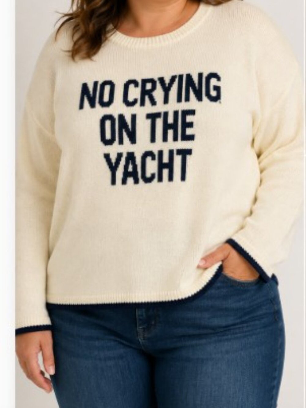 Wild Fable 1X Cream “No Crying on the Yacht” Sweater